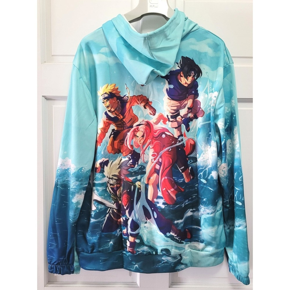 Men's Anime Naruto Sweatshirt Hoodie w/ Kangaroo Pockets - Aqua - Large - Picture 4 of 4